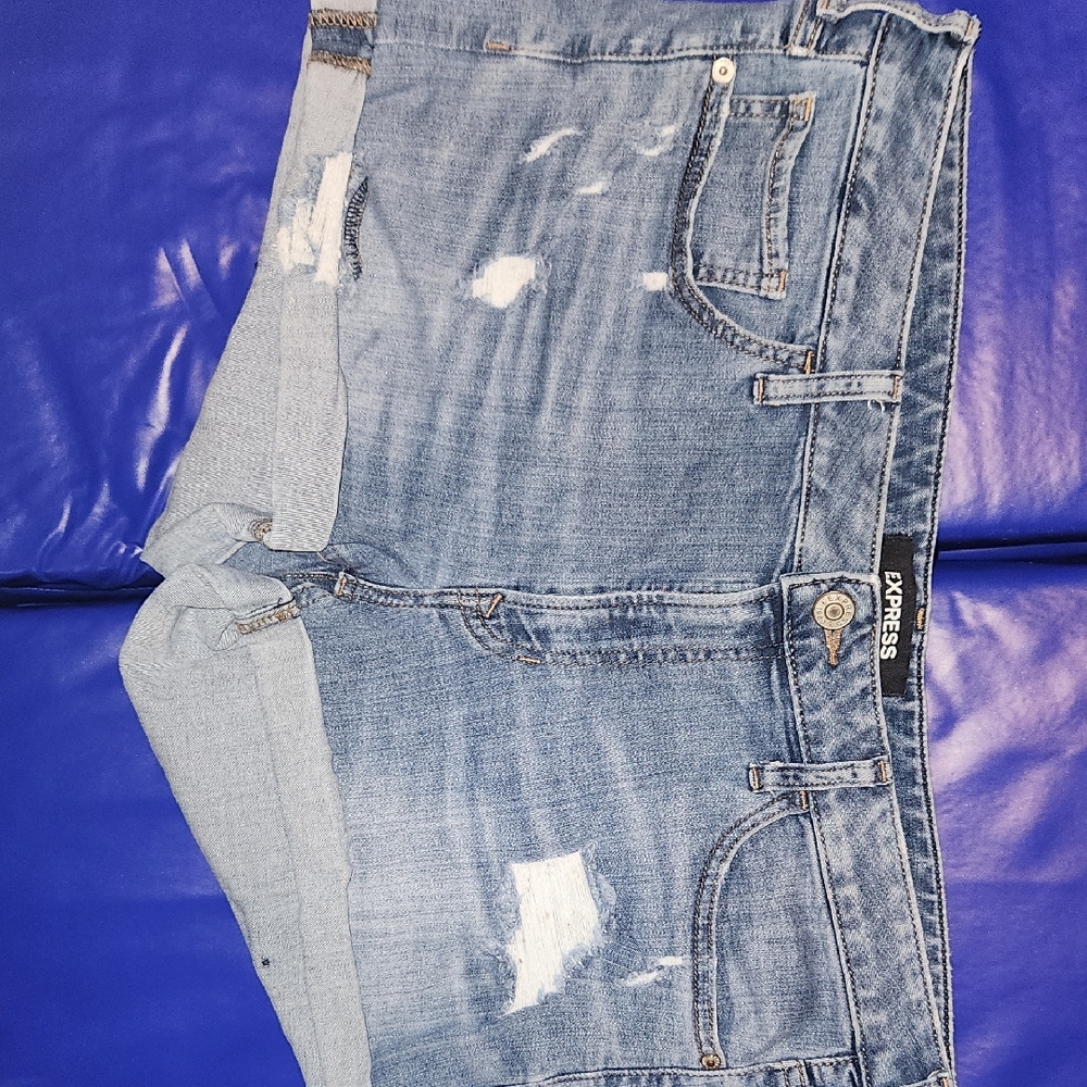 Express Light Blue Ripped Denim Shorts